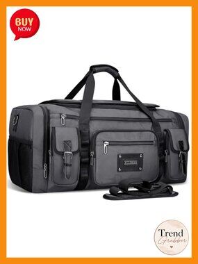 Men's 54L Large Travel Duffel Bag Water-Resistant Nylon with Shoe Compartment,